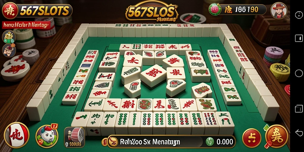 Tampilan gameplay seru 567SLOTS dengan ubin Mahjong.