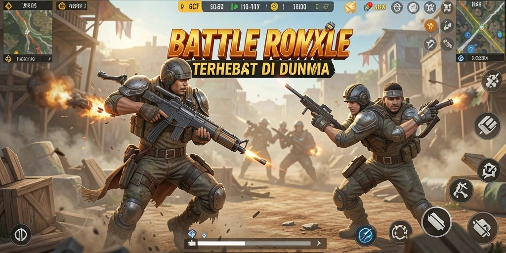 Tangkapan layar utama 6CF menampilkan aksi intens Battle Royale.