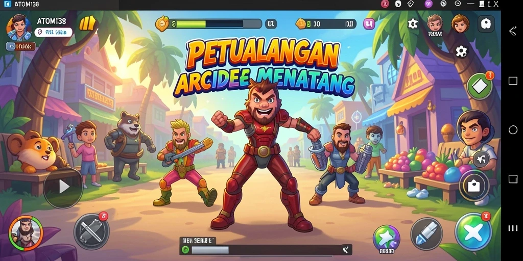 Tampilan gameplay ATOM138 dengan level dan karakter menarik.