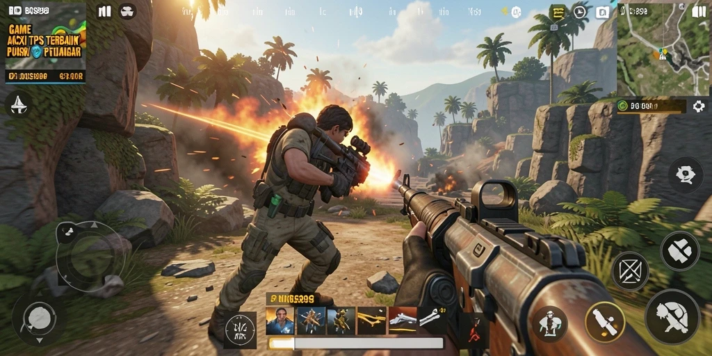 Tampilan aksi mendebarkan di dalam game TPS.
