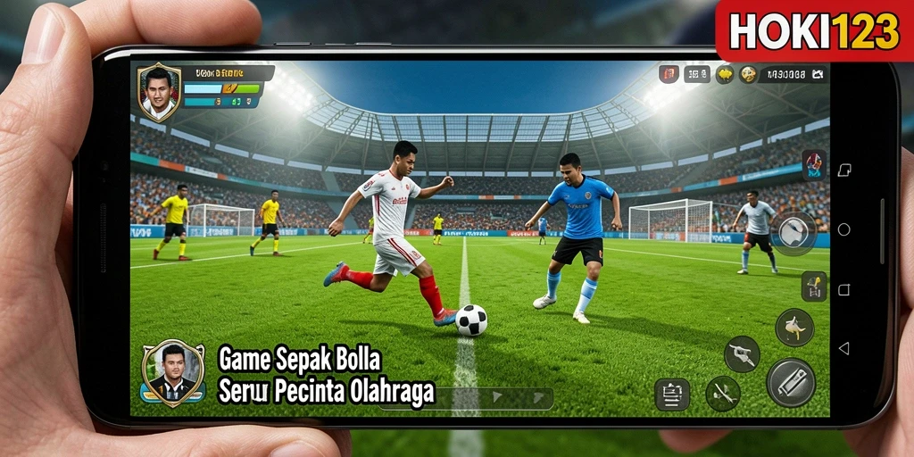 Tangkapan layar HOKI123 menampilkan pertandingan seru dalam game sepak bola.