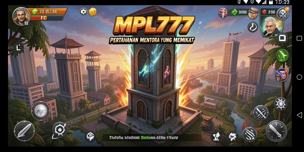 Screenshot MPL777 menampilkan aksi gameplay Tower Defense yang intens.