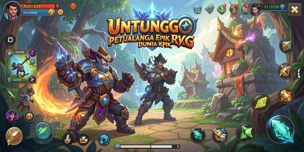 Tangkapan layar gameplay UNTUNGGO yang menunjukkan pertarungan epik dan eksplorasi dunia.